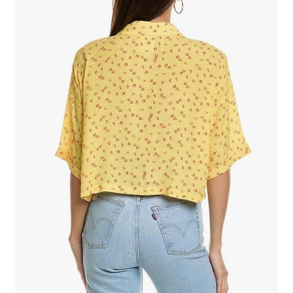 CHASER Kinney Button-Down Bright Yellow Floral Print Crop‎ Top Size XS - Picture 2 of 7